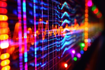 Abstract colorful sound wave background showing an audio recording being visually represented