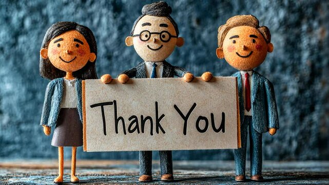 Business team holding thank you sign