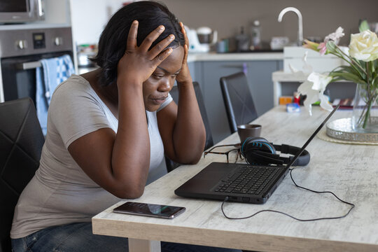 problem with computer and work, stress, woman working form home