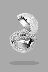 Composite photo collage of fantastic bizarre glazed pink donut inside sphere disco ball shine party...