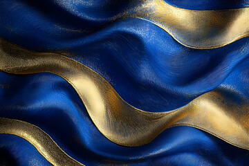 Deep blue and gold tones intertwined in an elegant, smooth wave pattern, radiating sophistication and a regal ambiance.