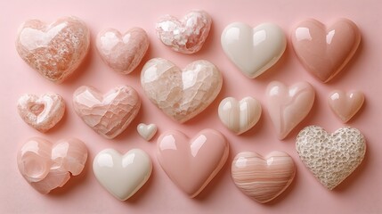 Obraz premium A variety of pastel pink hearts filled with love arranged on a smooth surface