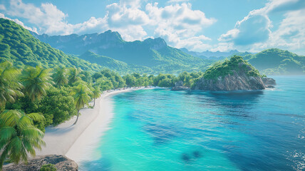 Obraz premium Picturesque tropical shoreline with pristine waters, ideal for a summer vacation escape