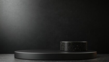 Elegant Black Marble Product Display Platform on Dark Background Mockup for Presentation