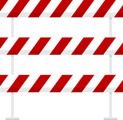 Fototapeta premium Caution Tape Surrounding Barriers, Hurdles, and Roadblock Equipment.