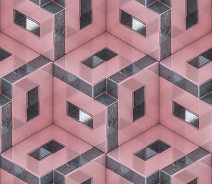 Futuristic pink and gray stone cubes.