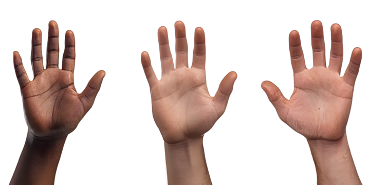 counting hands four, five, six isolated on transparent background