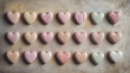 Fototapeta premium A variety of pastel pink hearts radiating love arranged on a gentle surface