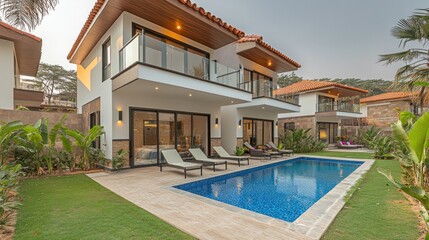 Fototapeta premium Modern villa with pool and patio.