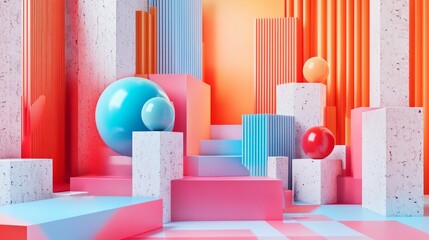 Abstract Colorful Geometric Shapes and Spheres Arrangement