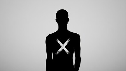 Silhouette of a man showing a white cross painted on his chest
