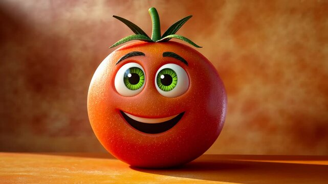 Smiling Tomato Character on Orange Background