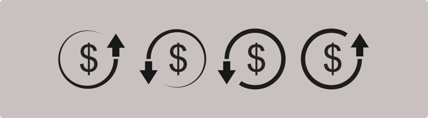  dollar icon set. money marketing bubble vector symbol. price dollar dialogue sign. Dollar price fall. Vector.