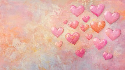 Fototapeta premium Many hearts radiating love in pastel pink displayed on a delicate background