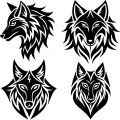 Tribal Wolf Head Designs for Tattoos or Print