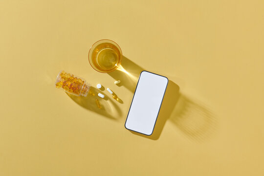 Mobile phone and Vitamins Omega 3 6 9 fish oil, vitamin D