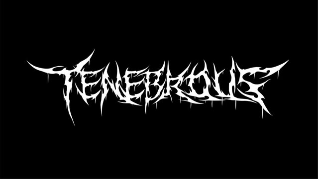 Tenebrous text typography vector design sharp and spiky in black and white. Perfect for dark themes, metal band merchandise, album covers, or horror inspired projects