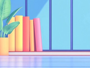 Obraz premium Vibrant 3D Render: Colorful Books Resting Calmly by Sunny Window. AI Generated