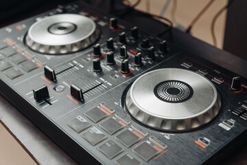 black DJ remote control in cafe