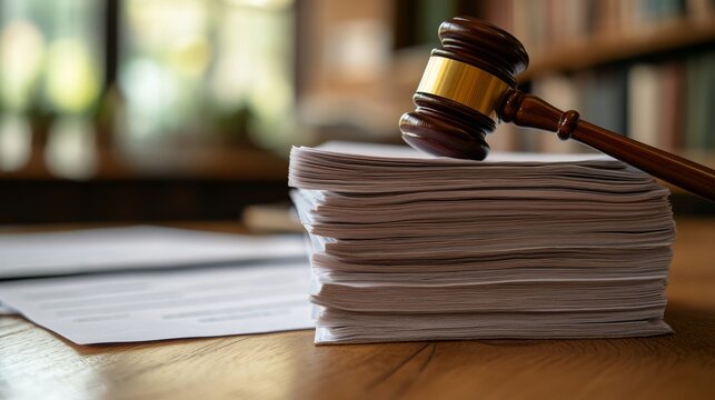 Gavel rests on a stack of legal documents