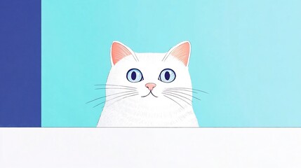 Adorable White Cat Peeking Illustration: Cute Minimalist Digital Art. AI Generated