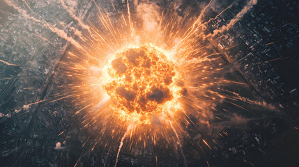 An aerial view of a massive detonation site, with concentric shockwaves radiating outward, emphasizing the far-reaching effects of a hydrogen bomb blast 