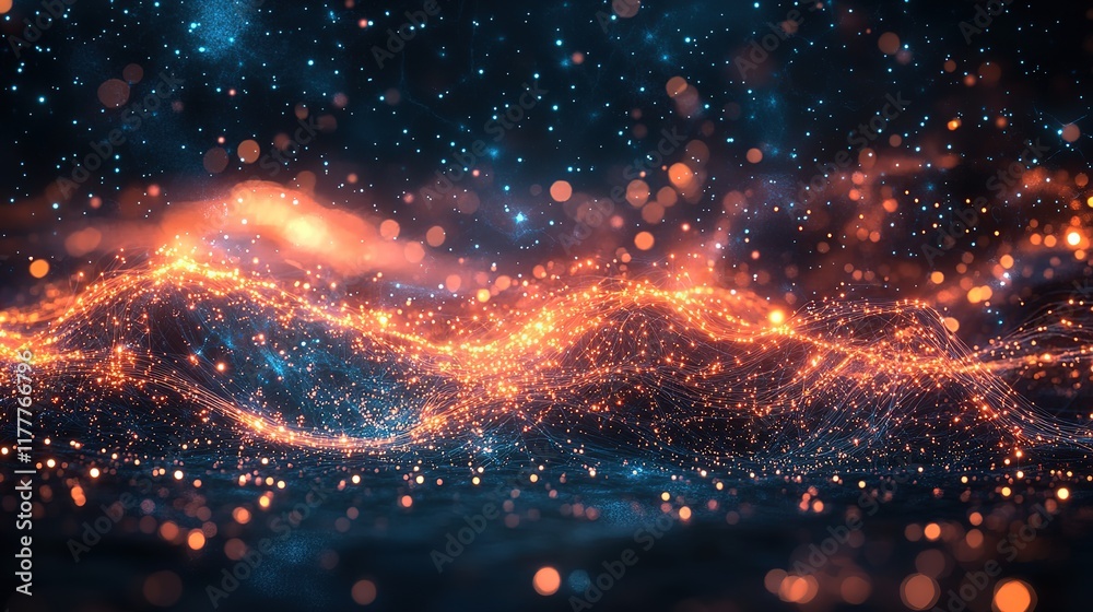 Poster an abstract technology background featuring a vibrant array of colored optical fibers, creating a vi