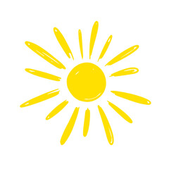 A hand drawn sun shines brightly isolated on white background vector illustration
