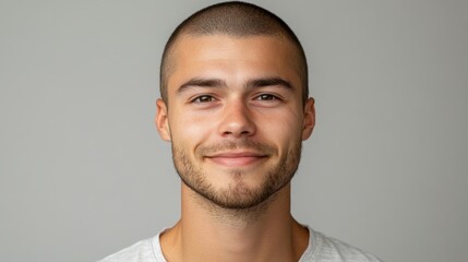 Fototapeta premium Portrait of a smiling young man with short hair