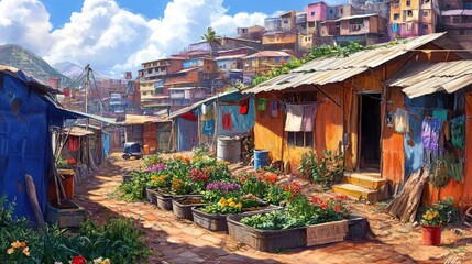 Fototapeta premium Vibrant Urban Gardens in Colorful Neighborhood