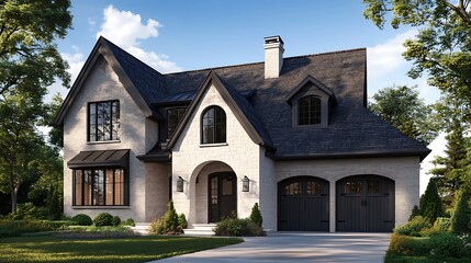 Charming Front Exterior of a Classic American Style Home in Detail