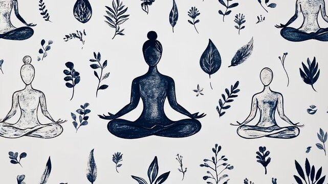 Serene Woman Meditating in Yoga Pose Silhouette with Lotus and Chakra Illustration Vector Art