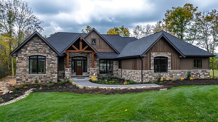 Obraz premium Charming Front Exterior of a Classic American Style Home in Detail