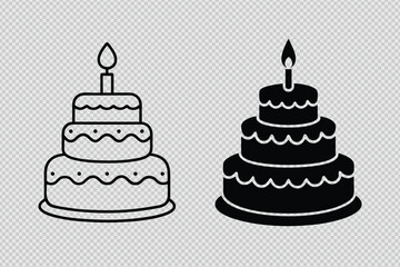 birthday cake vector set with silhouettes and line art, ideal for celebration-themed projects, branding, and artwork