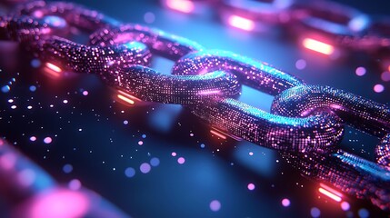 Digital chain link, security, technology, abstract background, cybersecurity concept.