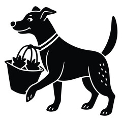 A dog is returning from the market with a bag