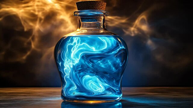Magic potion swirling with electric blue energy