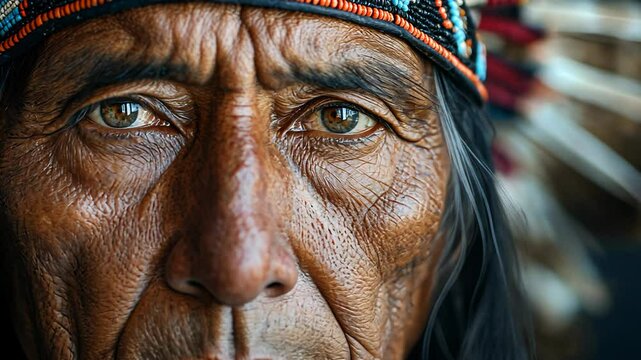 Native American Chief Staring with Wisdom and Strength