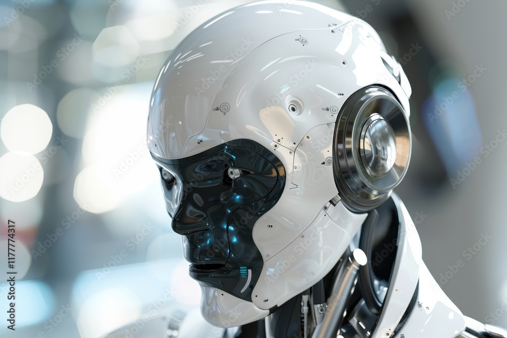 Poster ai research for robot and cyborg development using 3d rendering.
