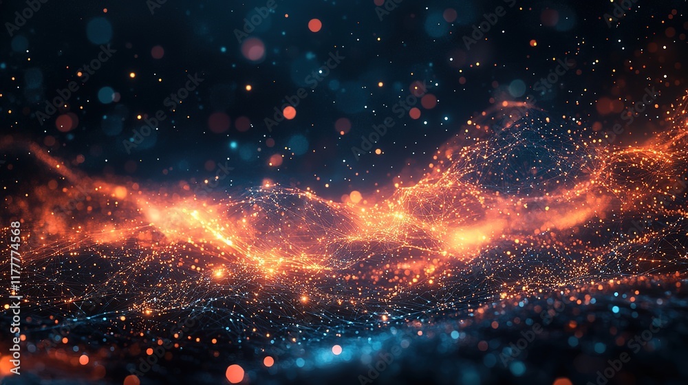 Poster an abstract technology background featuring a vibrant array of colored optical fibers, creating a vi