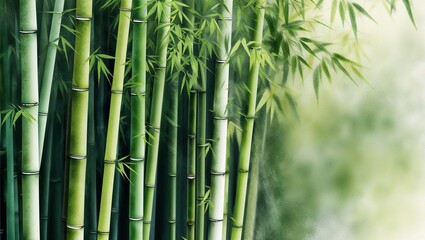 Obraz premium Bamboo forest with tall green stalks and soft light