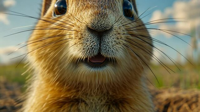 Curious gopher looking at camera and sniffing