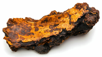 A Chaga mushroom, finely detailed and isolated to emphasize its beneficial properties for health and wellness.
