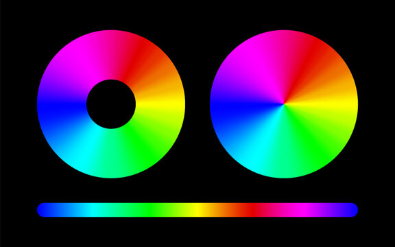 Rgb color circle on black background, rainbow, color light circle, fade color, red green blue , set of rgb wheel , rgb color codes chart