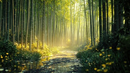 Obraz premium Bamboo grove serenity experience tranquil nature scene lush green environment peaceful viewpoint zen atmosphere