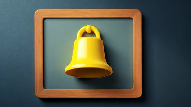 Yellow bell ringing inside multiple wooden frames on dark blue background