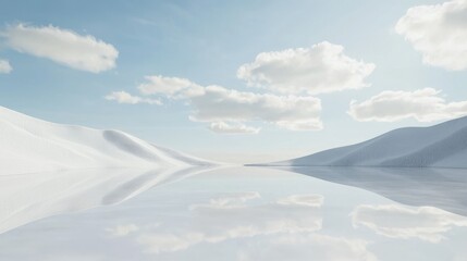 Tranquil landscape reflection serene lake nature calm environment wide angle zen atmosphere