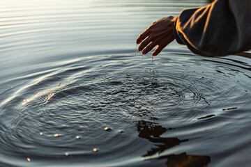 Meditative Touching the Cold Water's Surface