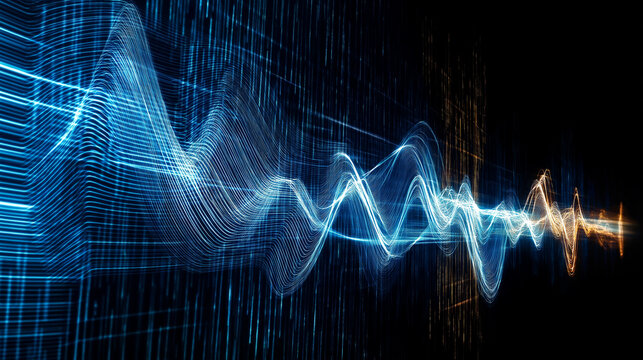 Digital wave flowing on binary code background representing modern technology