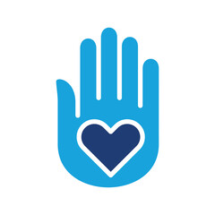 Humanity and donation icon.  Icon for symbol of charity, philanthropy, help, giving, humanity. Blue two color design